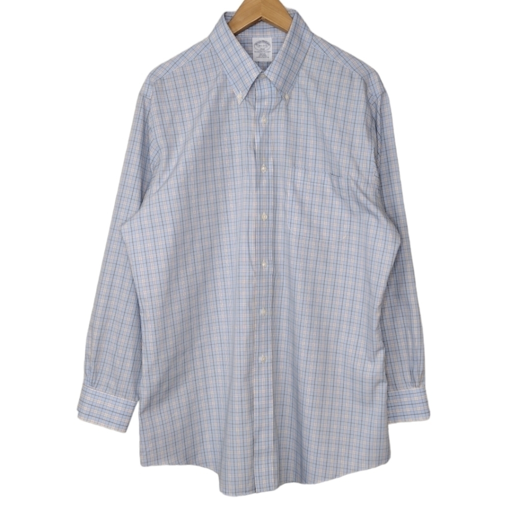 Brooks Brother Men's Plaid Slim Fit Casual Button Down Front Polo Shirt Sz L